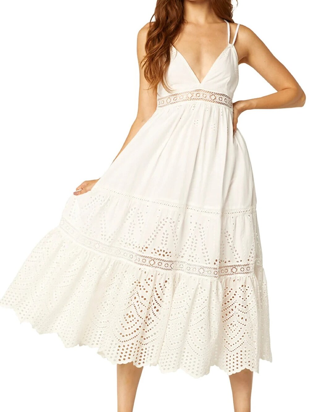 Misa Dress Women's XS Allegra Midi White Eyelet Cut Out V Neck Embroidered $495
